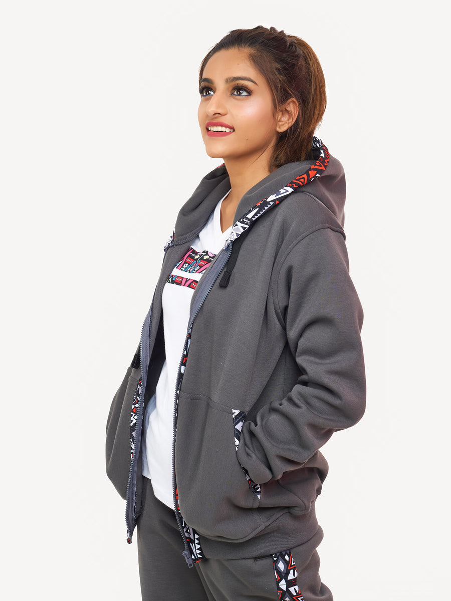 Kali Zipper Hoodies Dark Grey with Red Grey KK Kitu Kali Africa