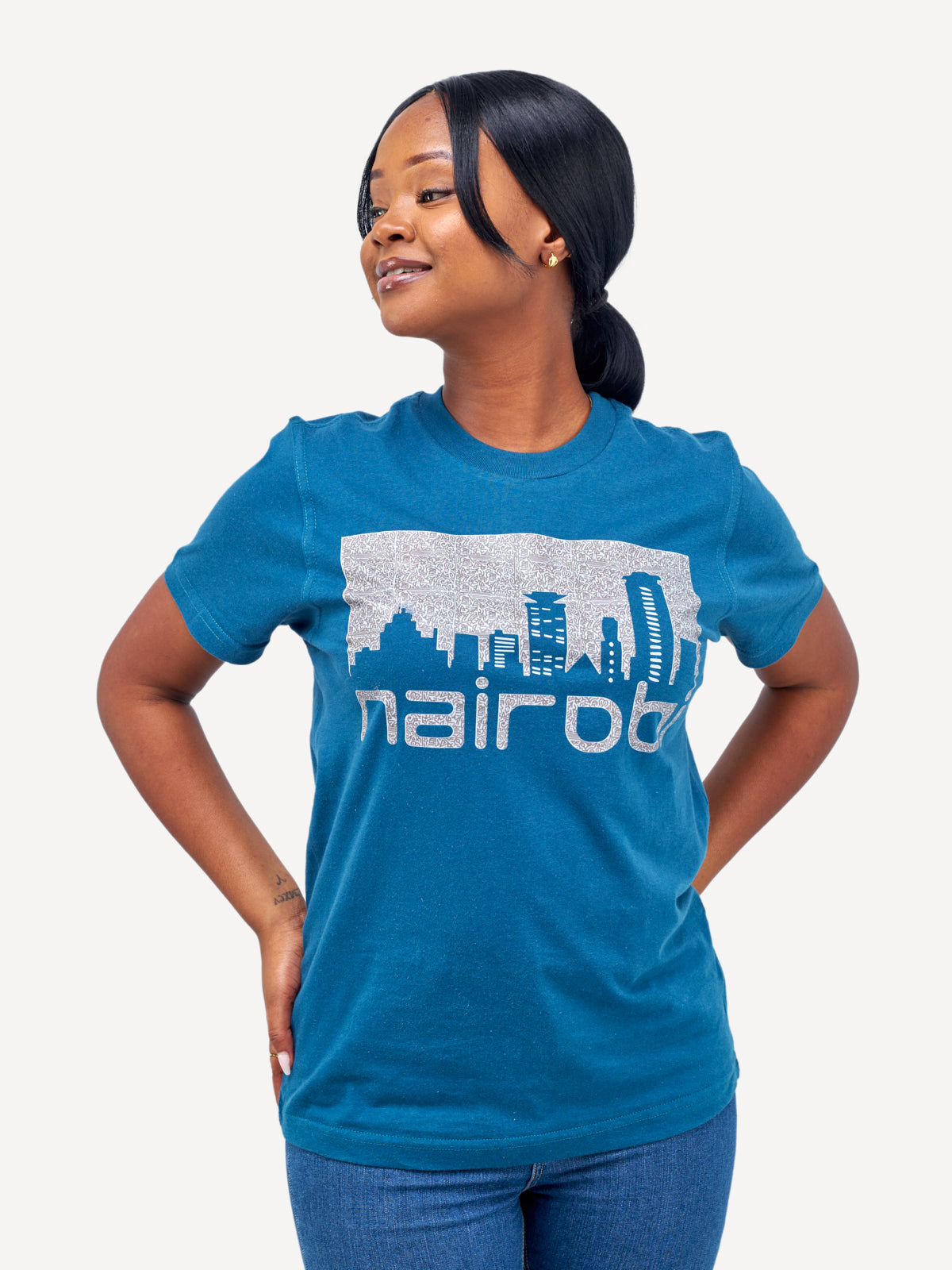 Kali Graphic Ts: Petrol Blue with Nairobi