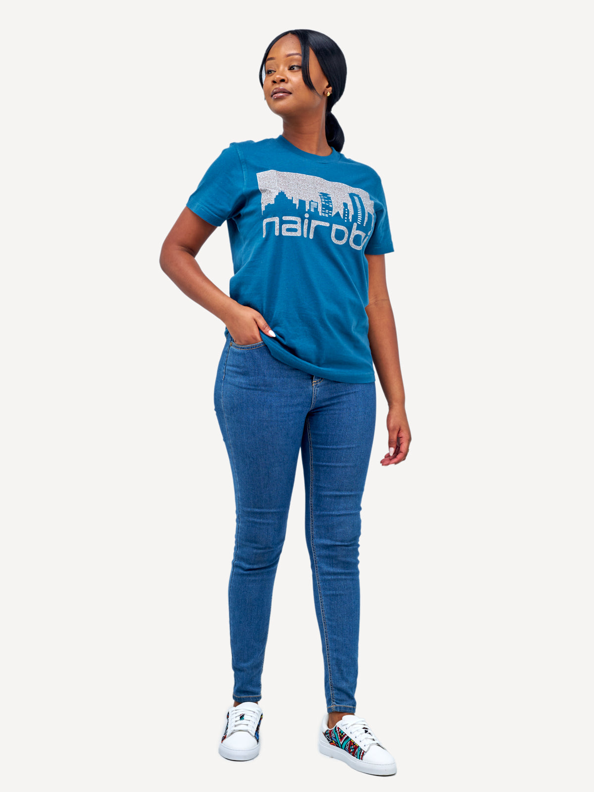 Kali Graphic Ts: Petrol Blue with Nairobi