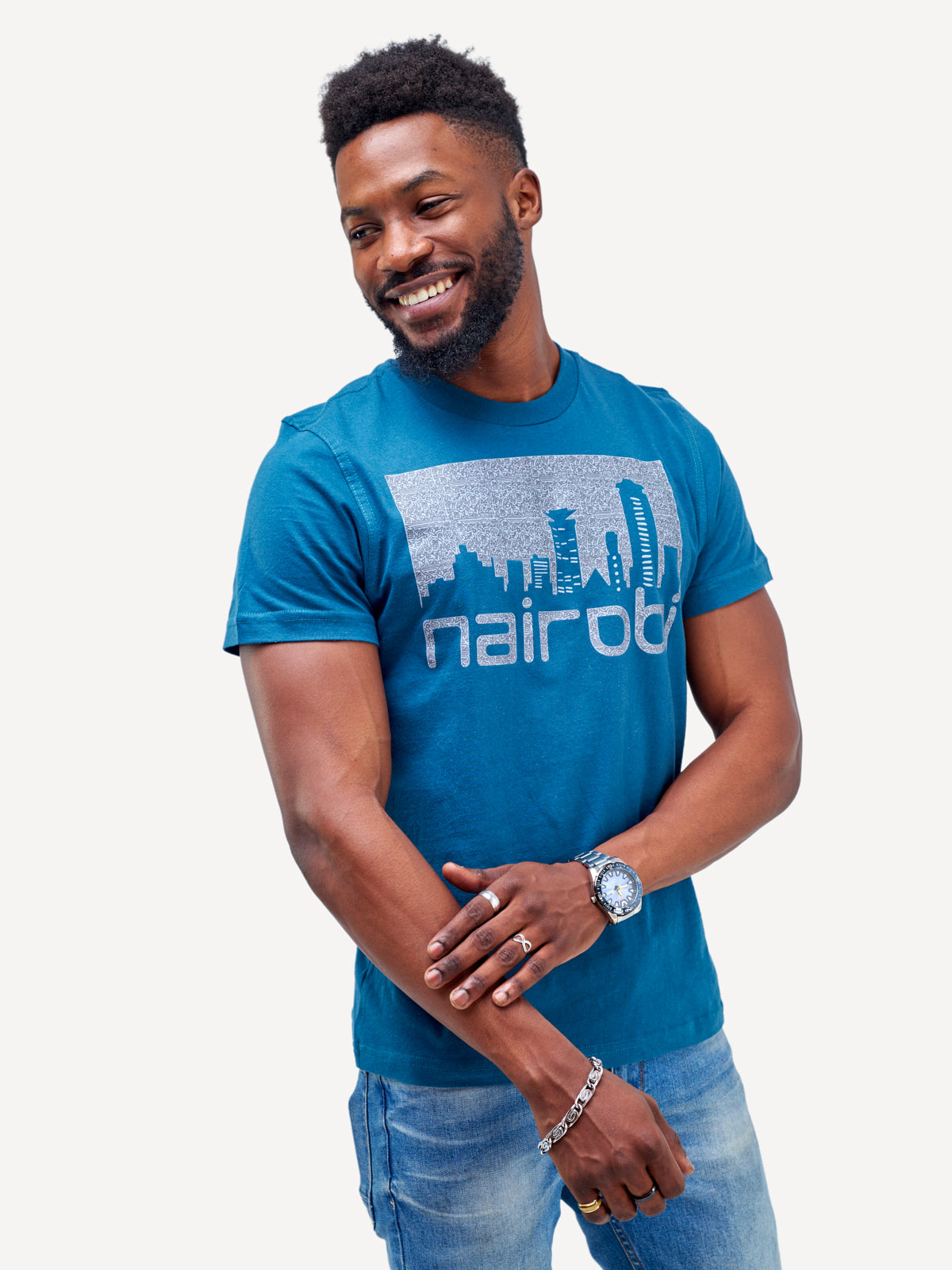 Kali Graphic Ts: Petrol Blue with Nairobi