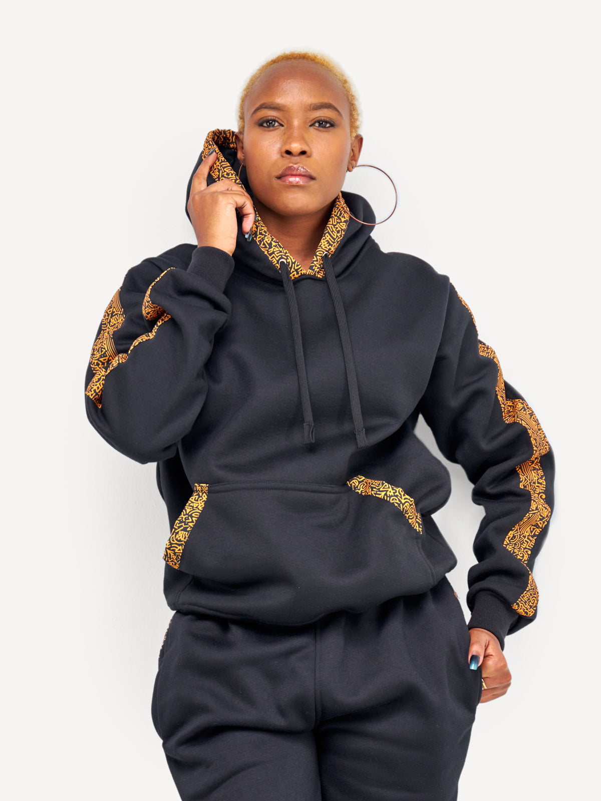 Kali Hoodies: Black with Gold KK Print (SLEEVES)