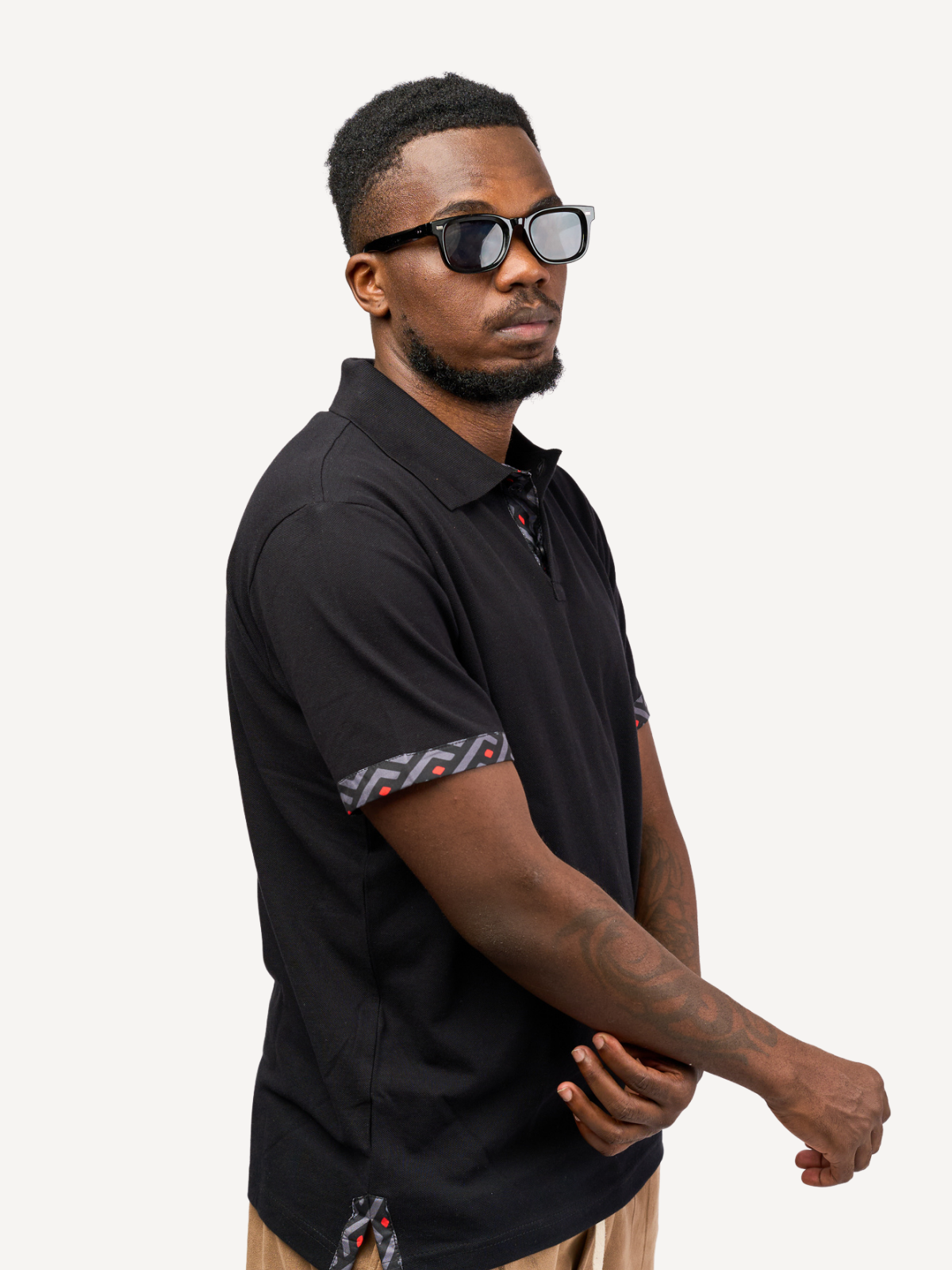 Kali Premium Polos: Black with Black & Grey KK Tribal (Collars)