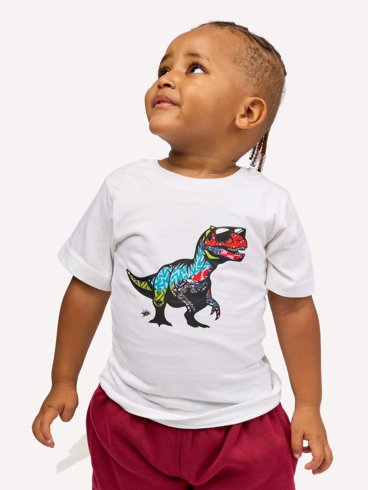 Kali Kids Ts: White with Dino 1