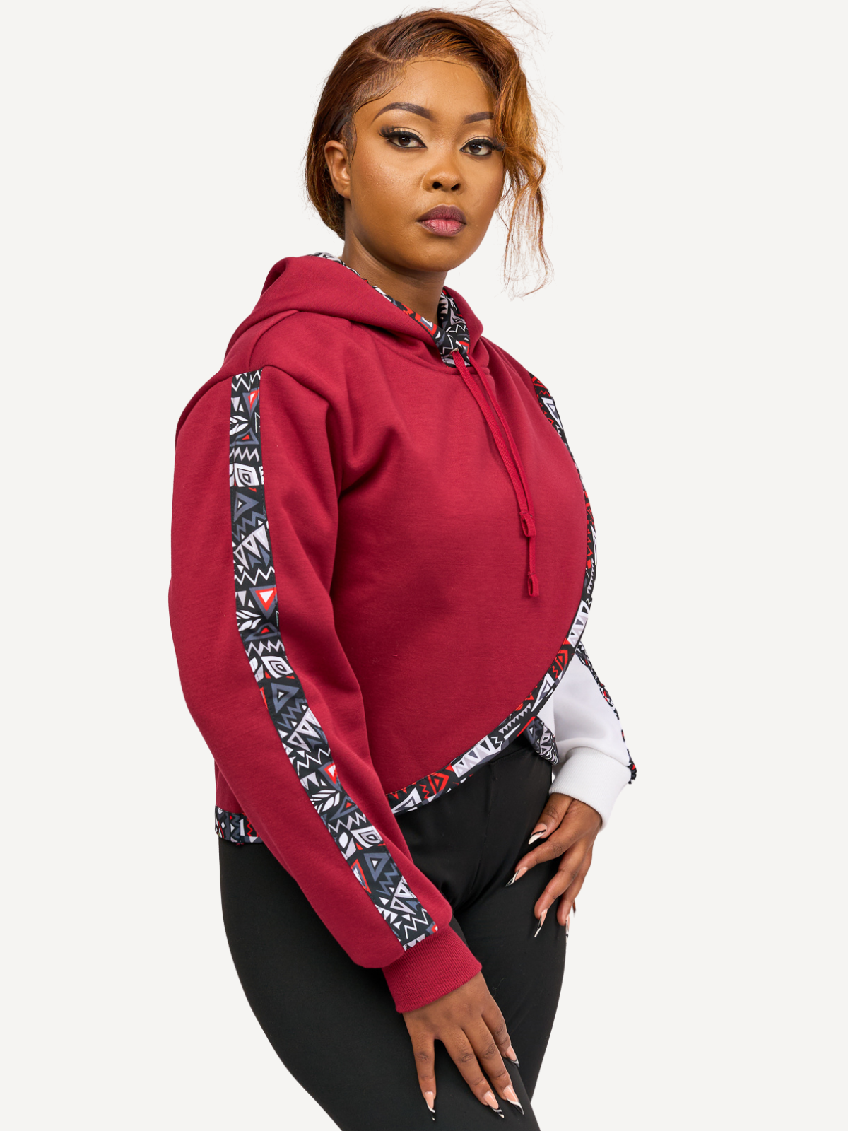 Ladies Block Hoodies: White & Maroon with Red & Grey KK