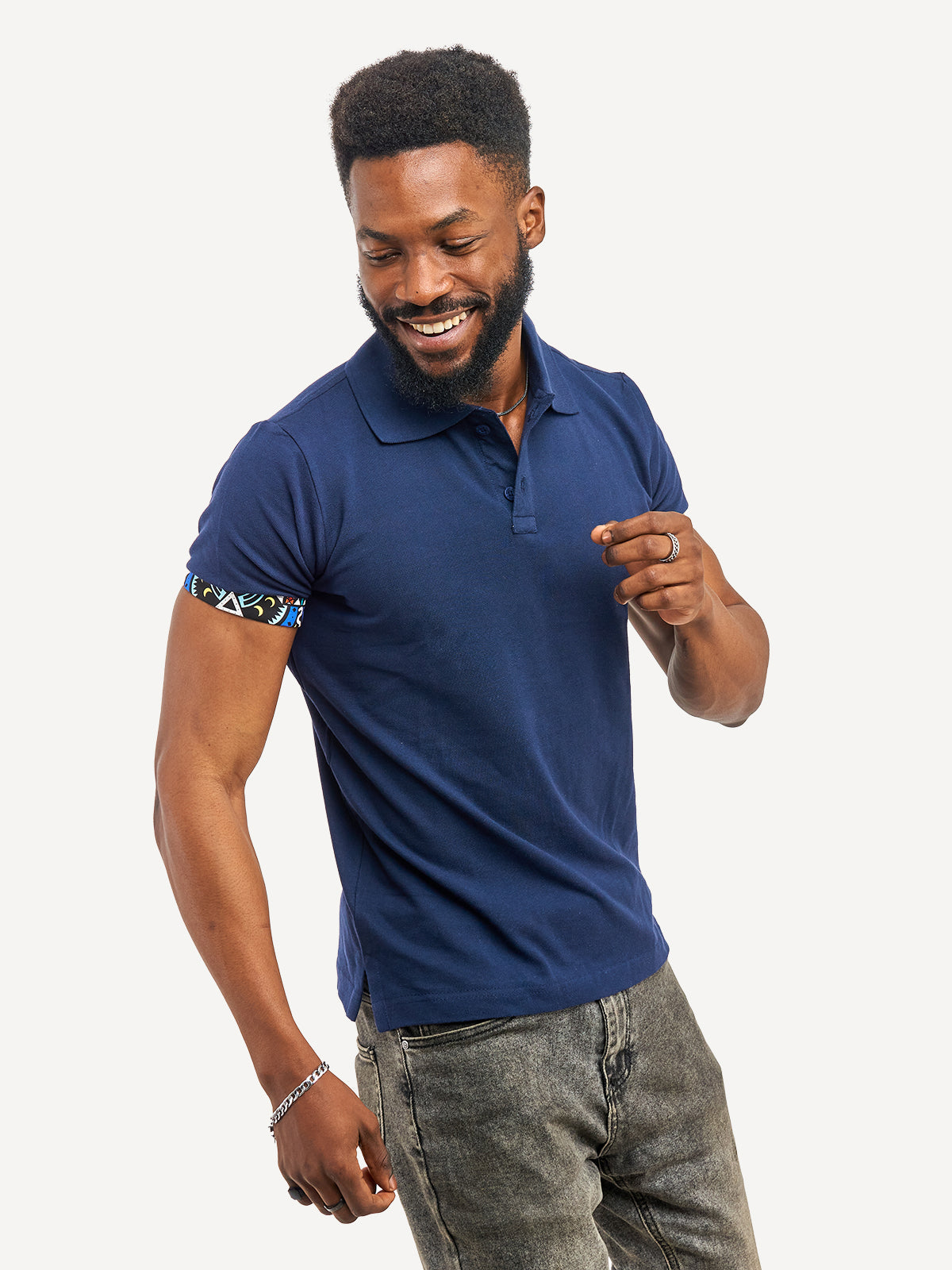 Kali Premium Polos: Navy with Blue Tribal