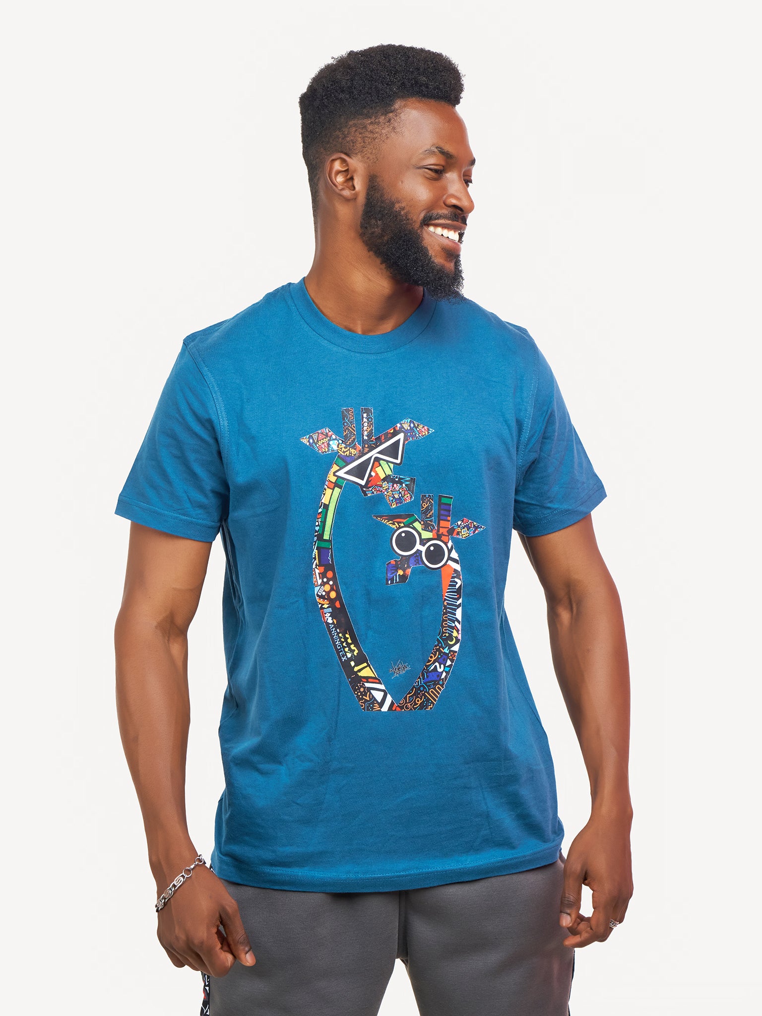 Kali Graphic Ts: Petrol Blue with Twiga