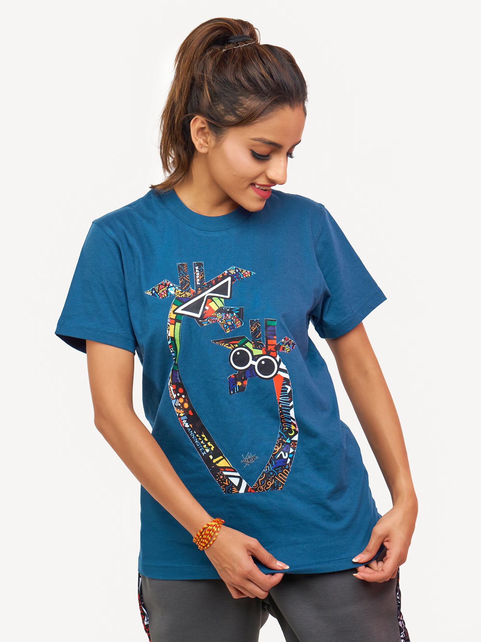 Kali Graphic Ts: Petrol Blue with Twiga