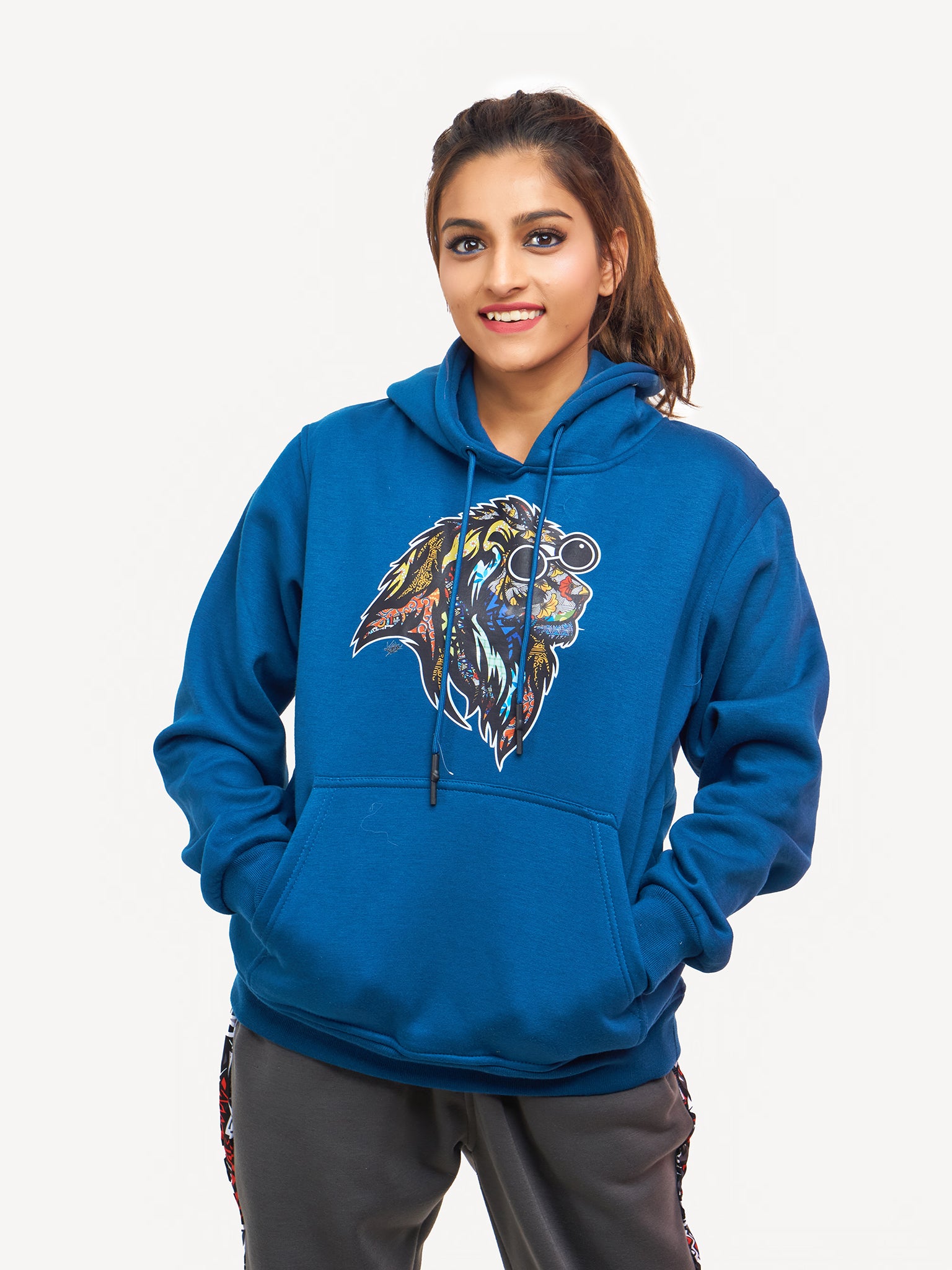 Kali Graphic Hoodies: Petrol Blue with Simba