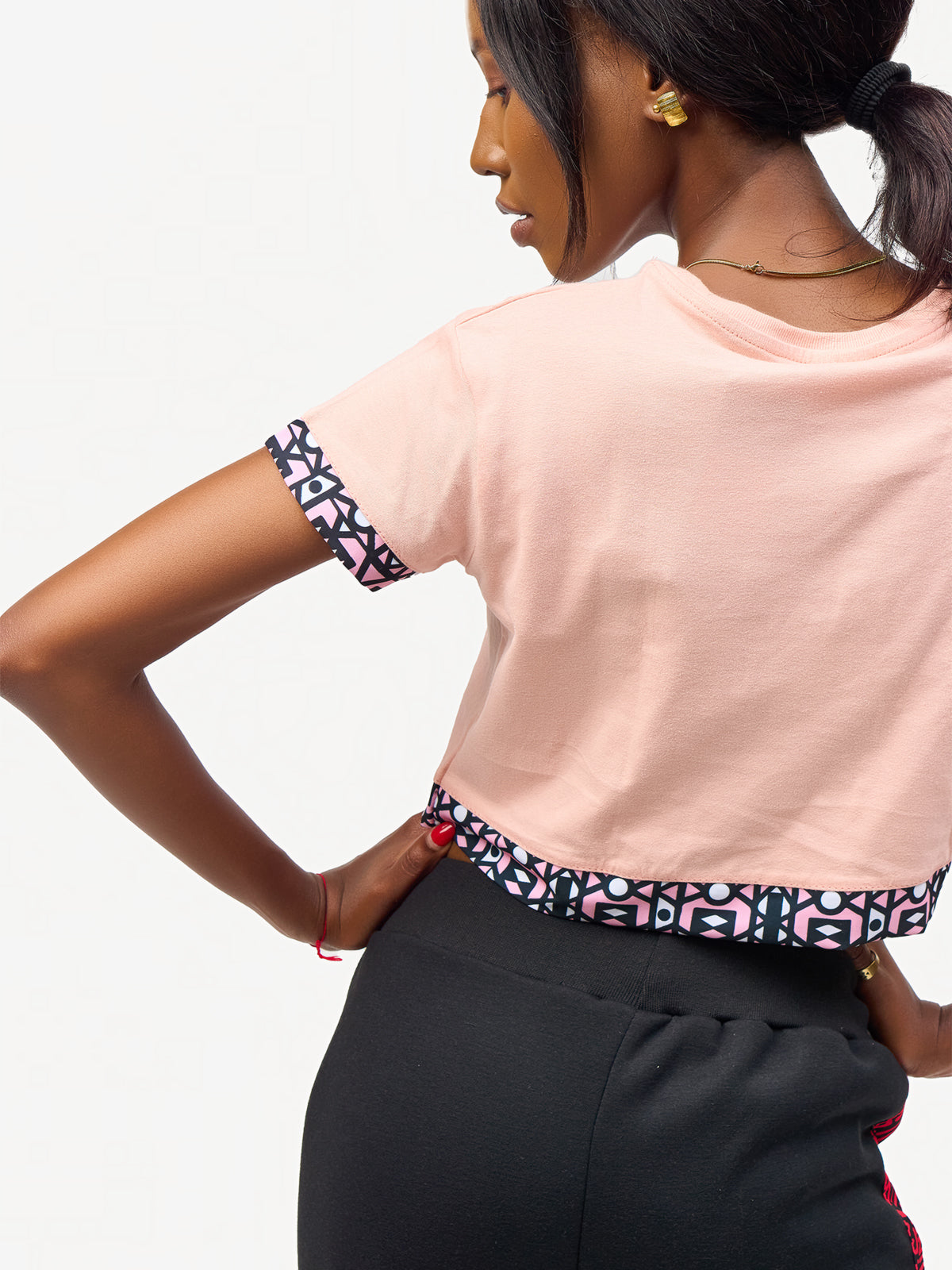 Ladies Crop Top: Baby Pink with Pink & White Tribal