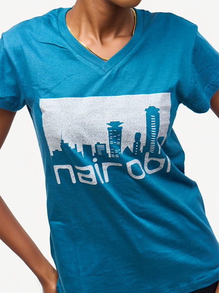 Ladies Graphic Ts: Petrol Blue With Nairobi