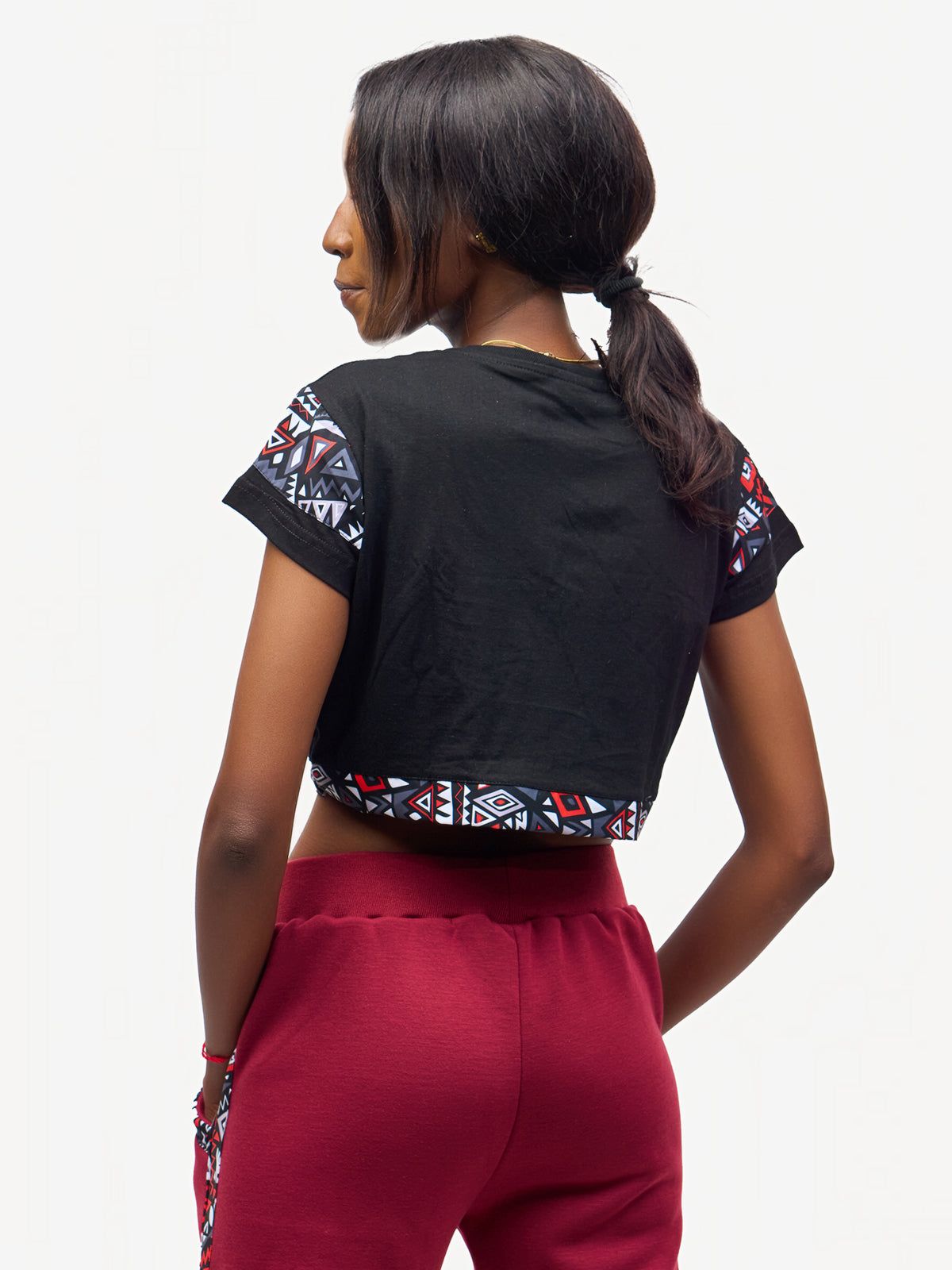 Ladies Crop Top: Black with Red & Grey KK