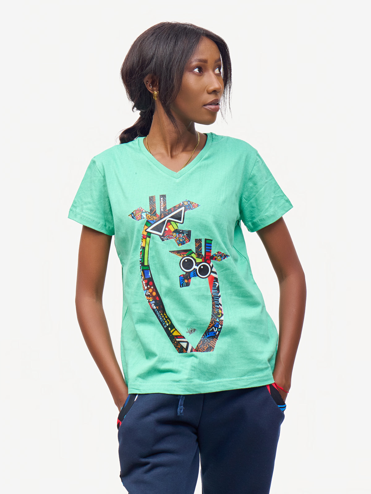 Ladies Graphic Ts: Lagoon Green with Twiga