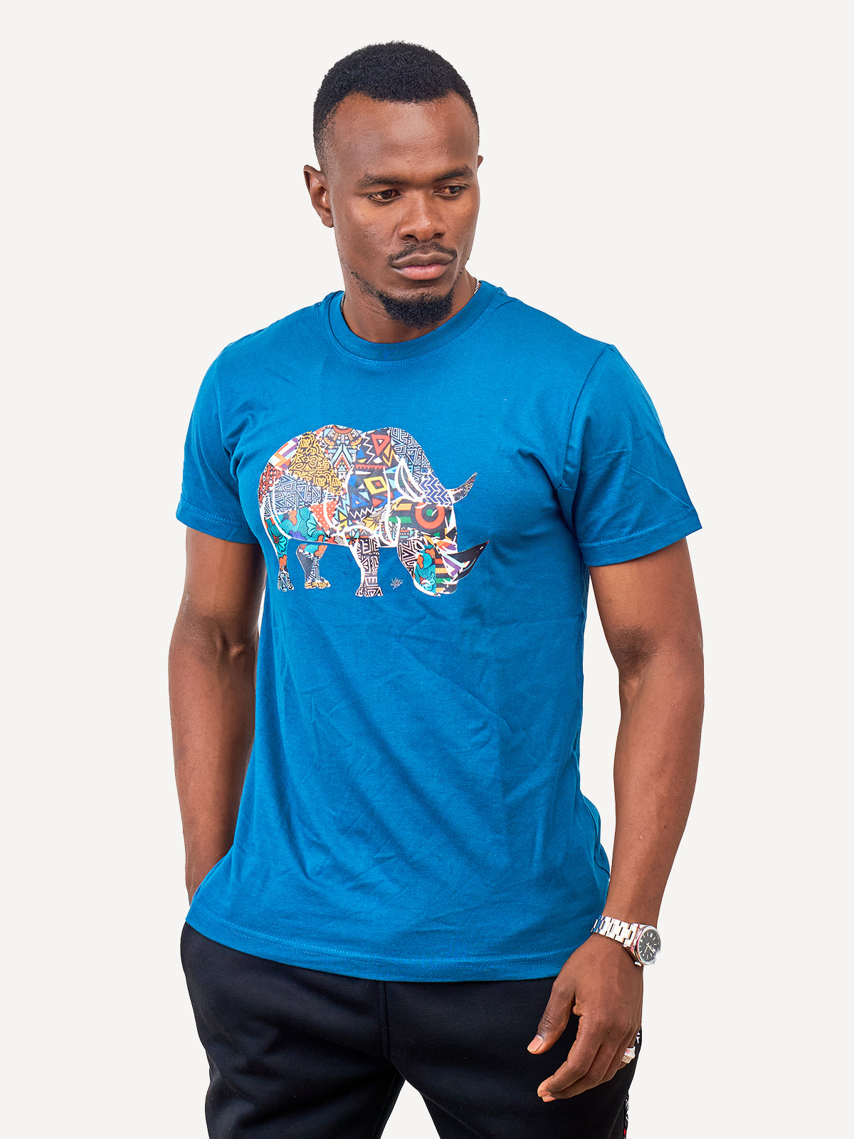 Kali Graphic Ts: Petrol Blue with Kifaru