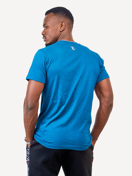 Kali Graphic Ts: Petrol Blue with Kifaru