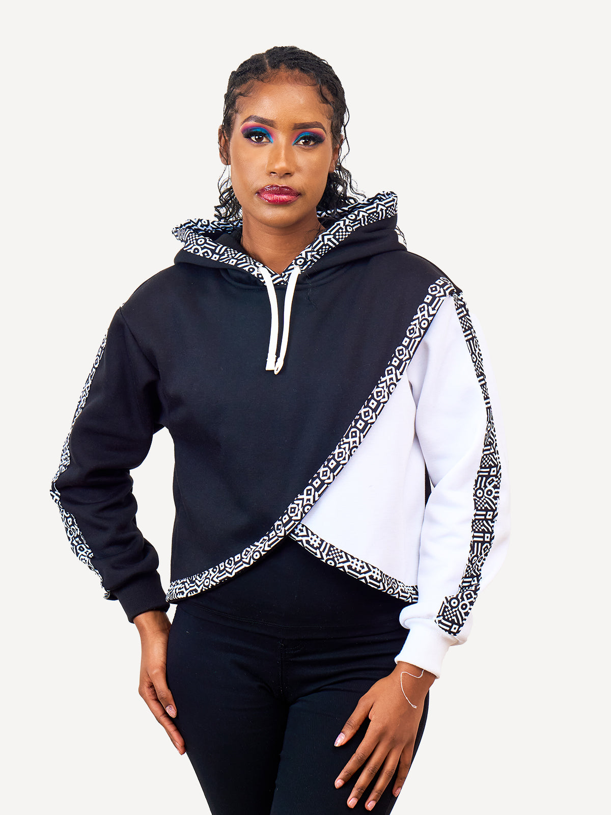 Ladies Block Hoodies: Crop - White & Black with B&W KK