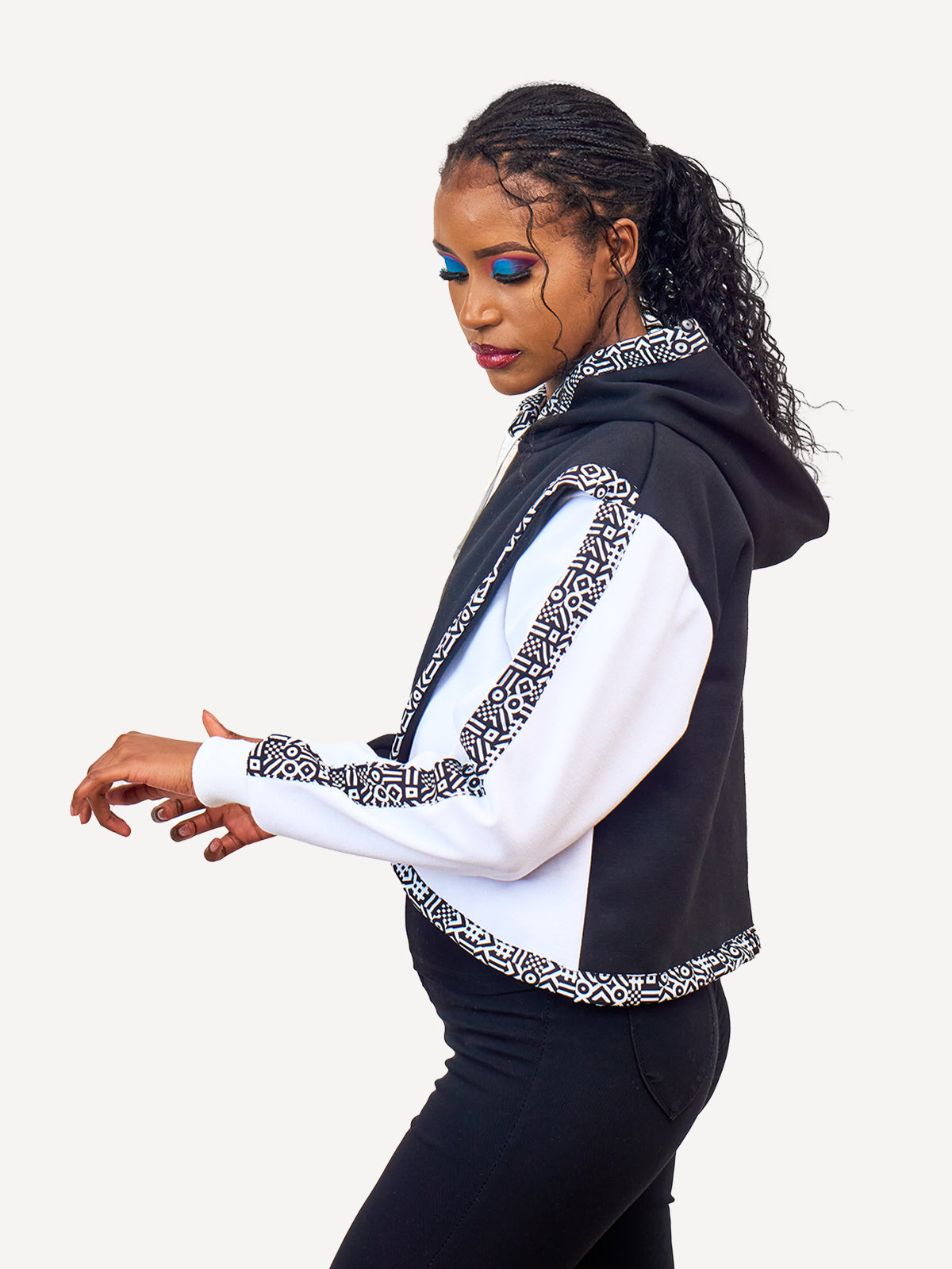 Ladies Block Hoodies: Crop - White & Black with B&W KK