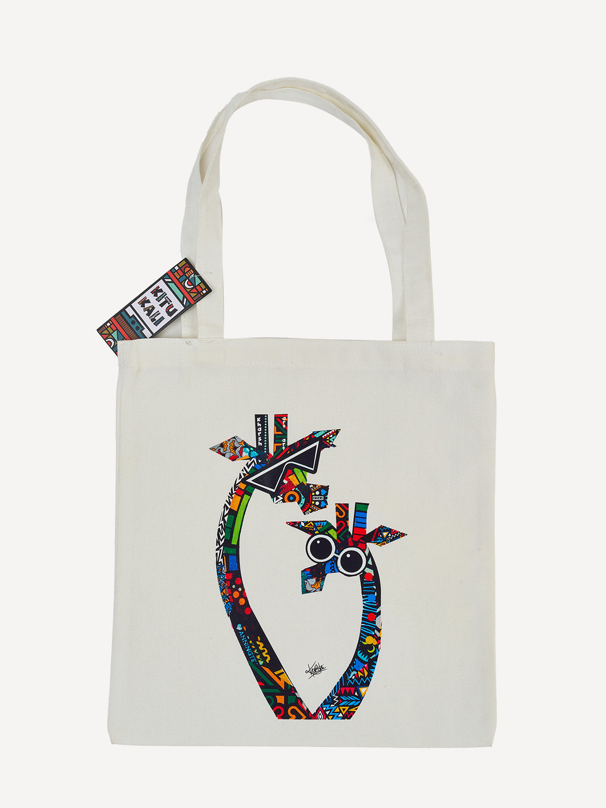 Graphic Tote Bags: White with Twiga