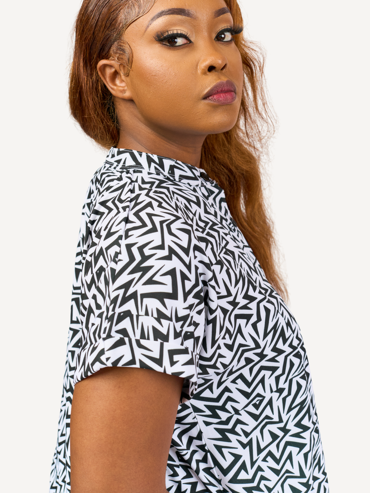 Kali Ladies: Shirt Dress - Black & White Thunder Print