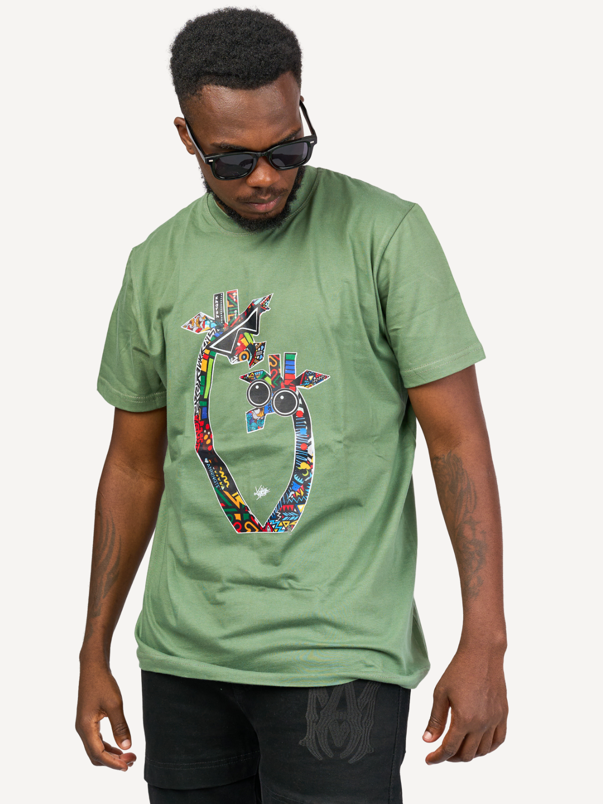 Kali Graphic Ts: Olive Green with Twiga