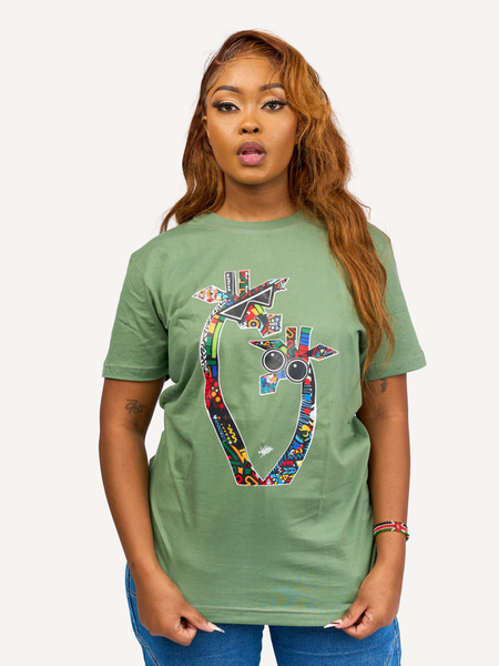 Kali Graphic Ts: Olive Green with Twiga