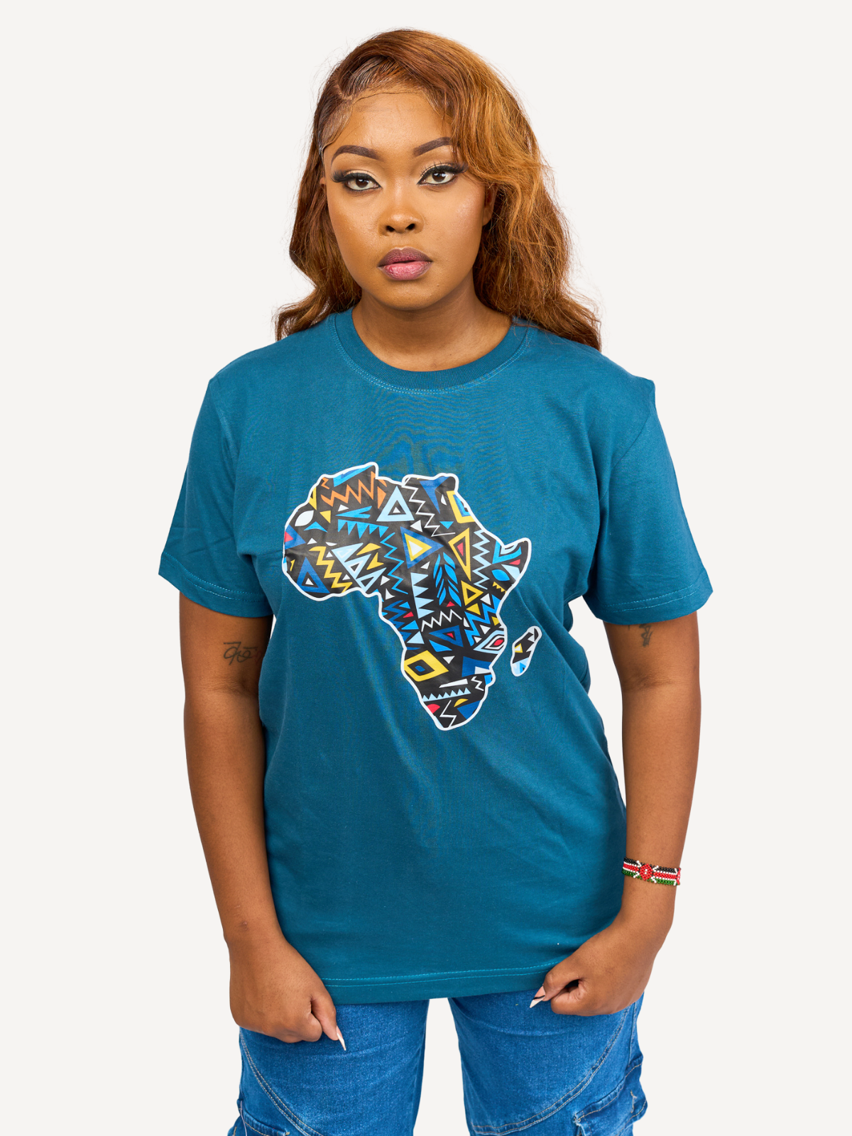 Kali Graphic Ts: Petrol Blue with African Map