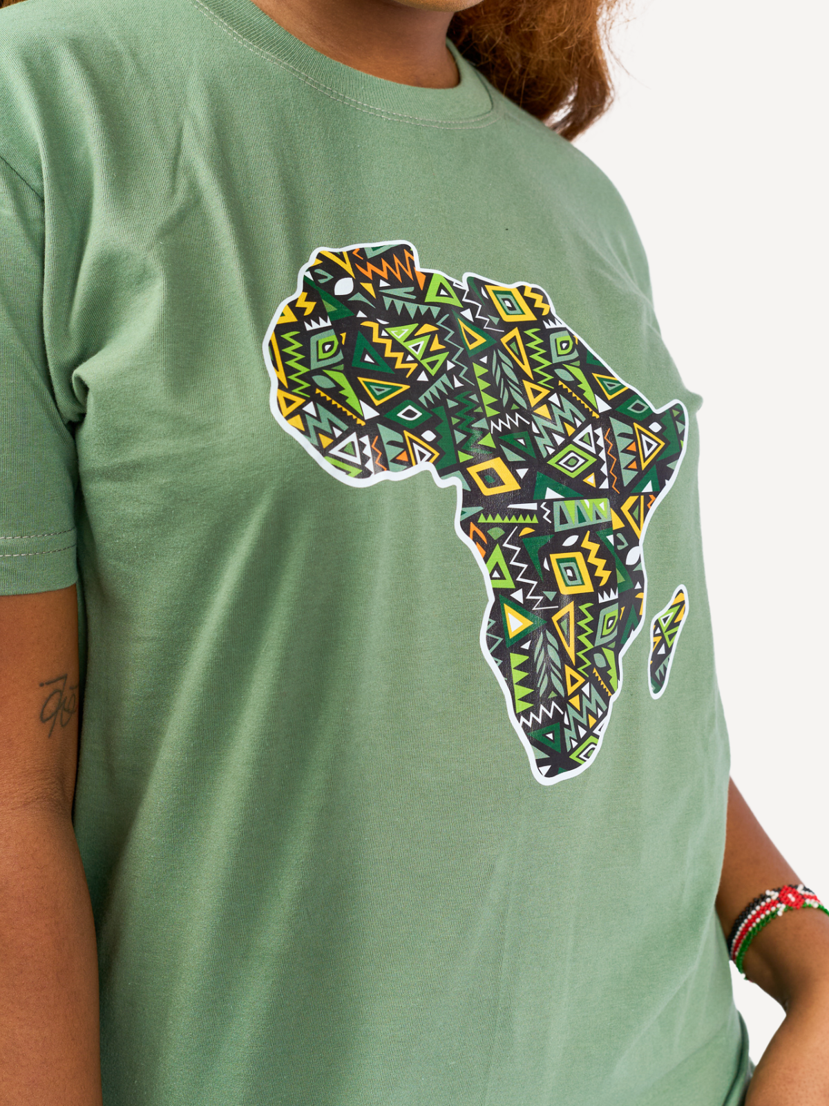 Kali Graphic Ts: Olive Green with African Map