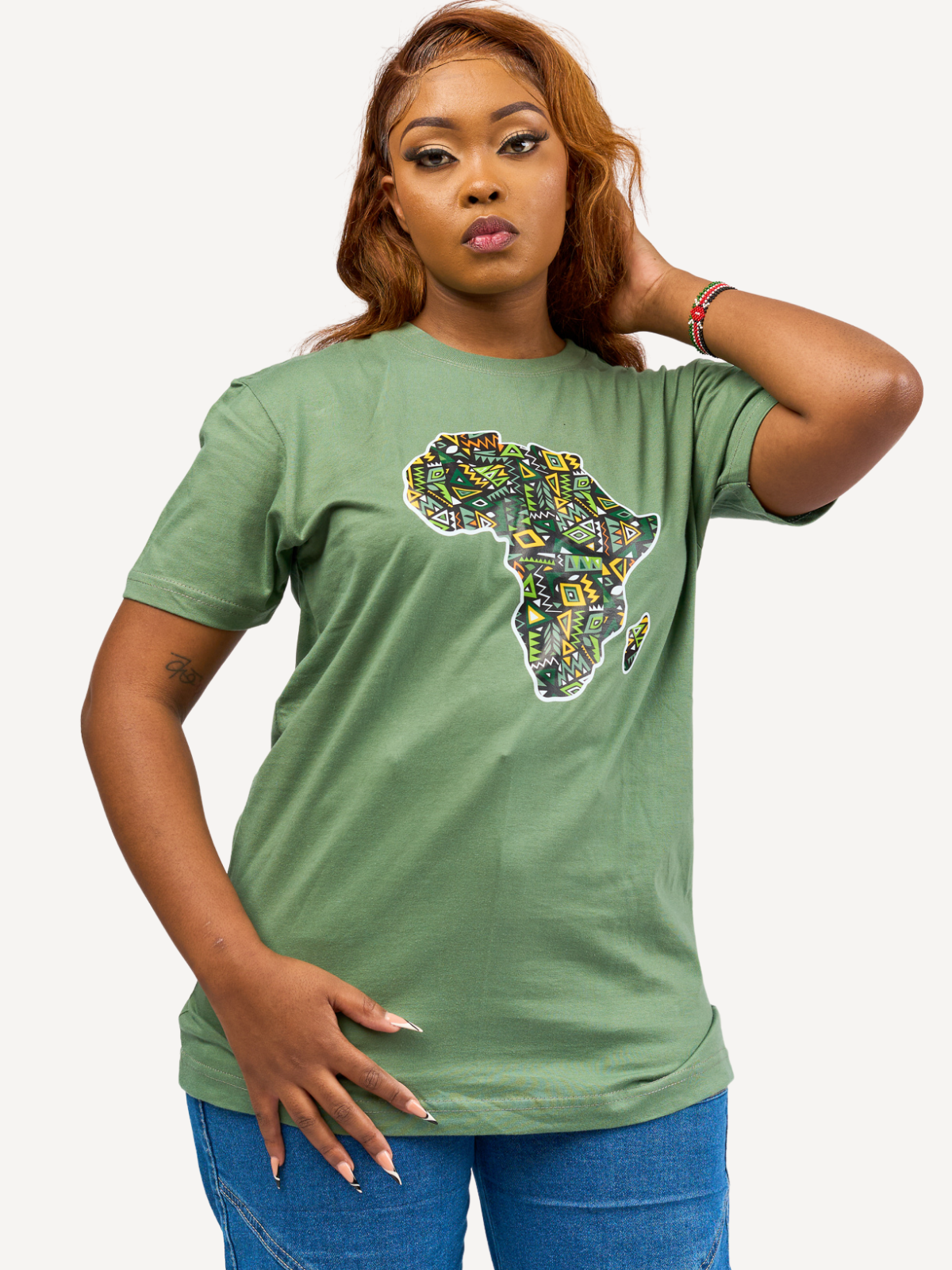 Kali Graphic Ts: Olive Green with African Map