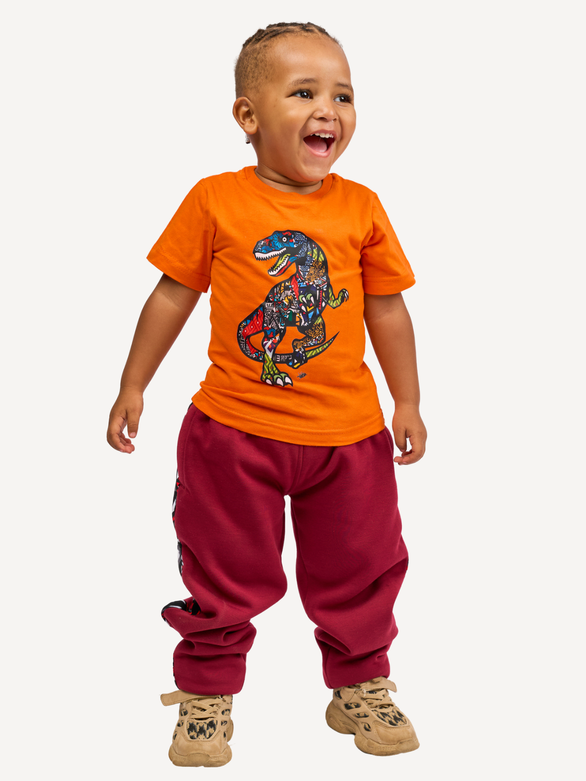 Kali Kids Ts: Orange with Dino 2