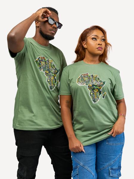 Kali Graphic Ts: Olive Green with African Map