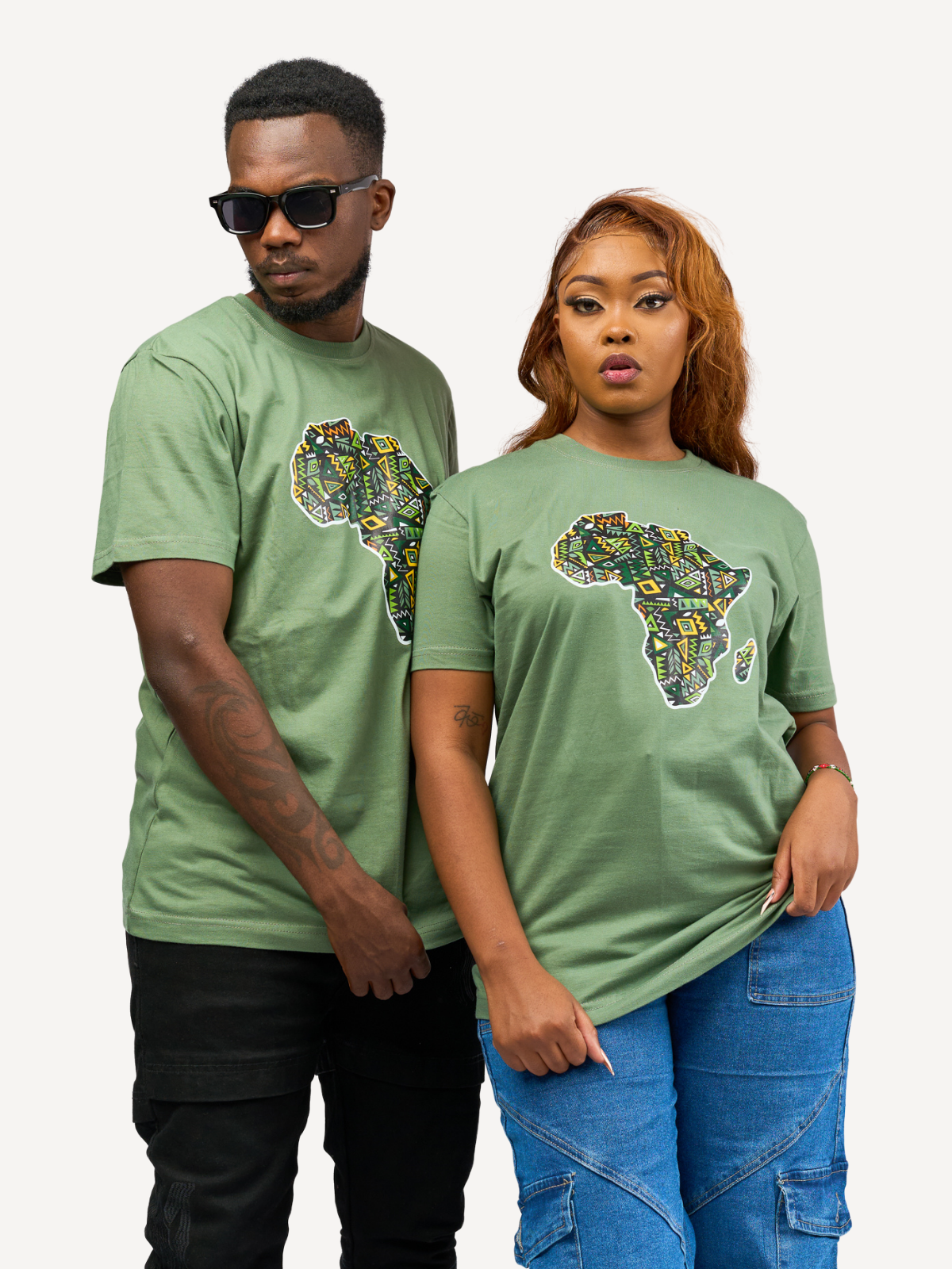 Kali Graphic Ts: Olive Green with African Map