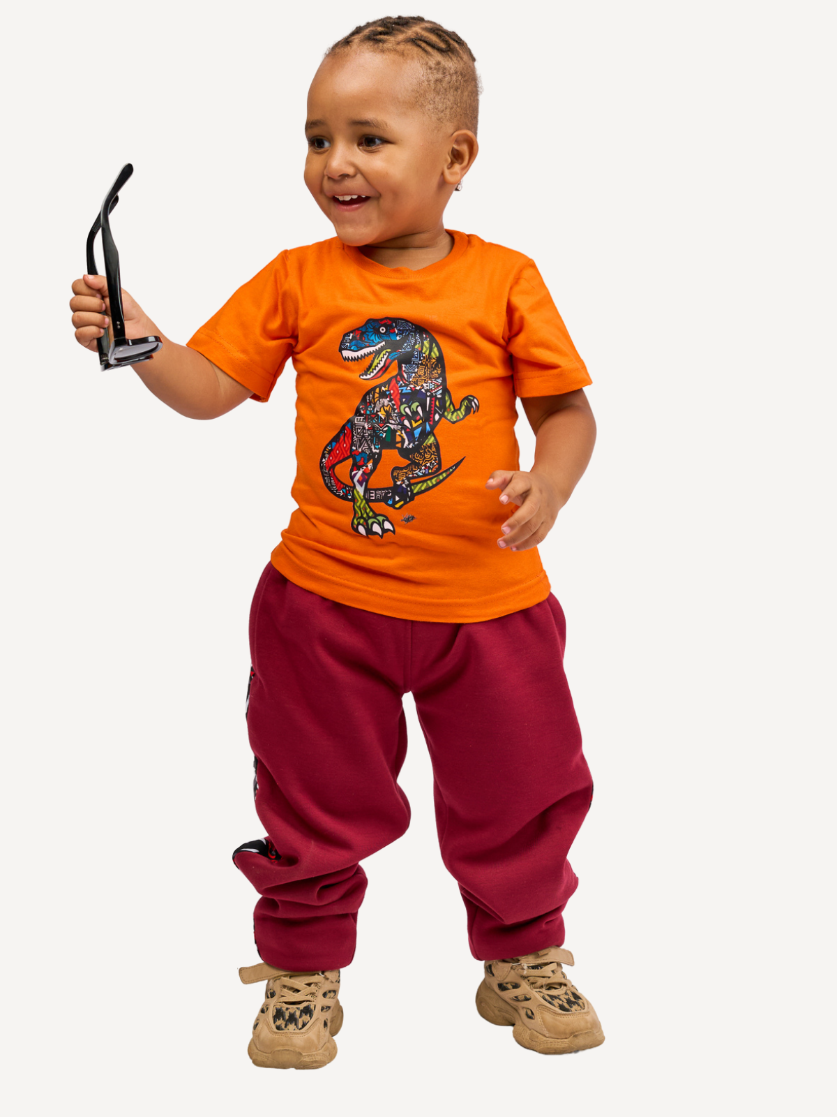 Kali Kids Ts: Orange with Dino 2