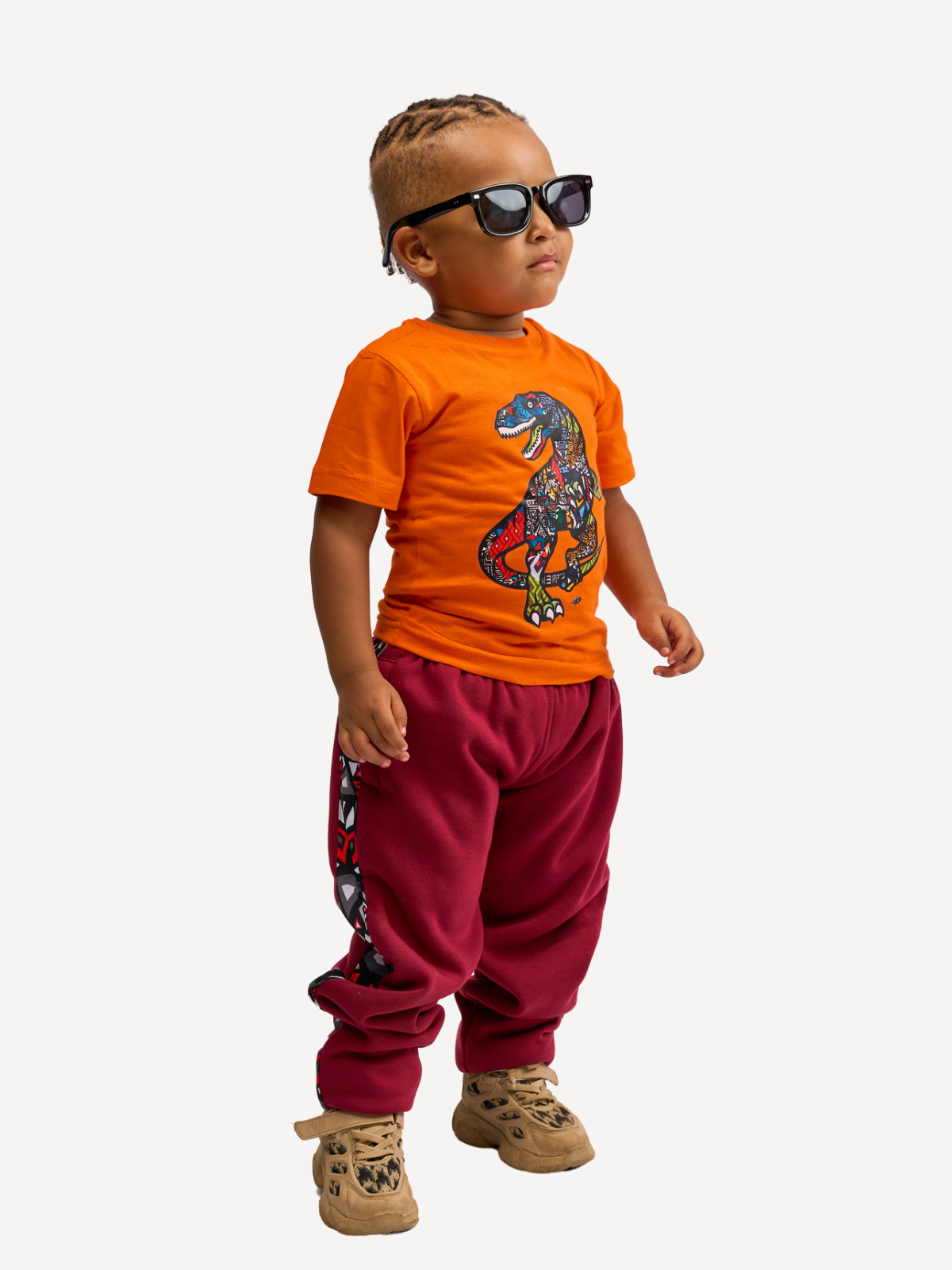 Kali Kids Ts: Orange with Dino 2