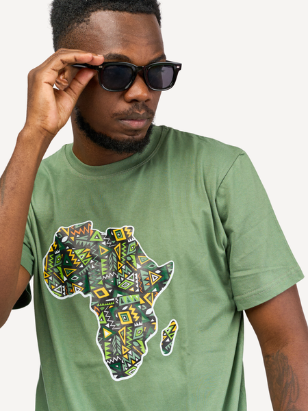 Kali Graphic Ts: Olive Green with African Map