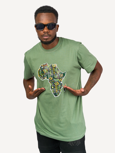 Kali Graphic Ts: Olive Green with African Map