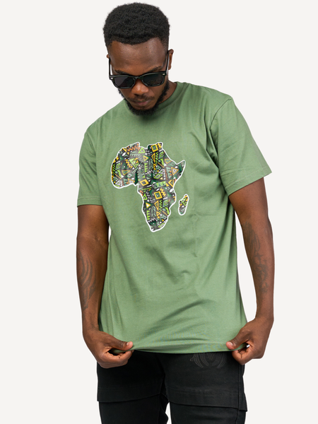 Kali Graphic Ts: Olive Green with African Map