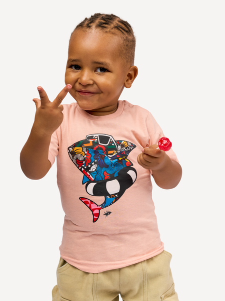 Kali Kids Ts: Baby Pink with Shark