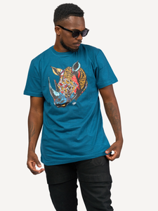 Kali Graphic Ts: Petrol Blue with Kifaru 2