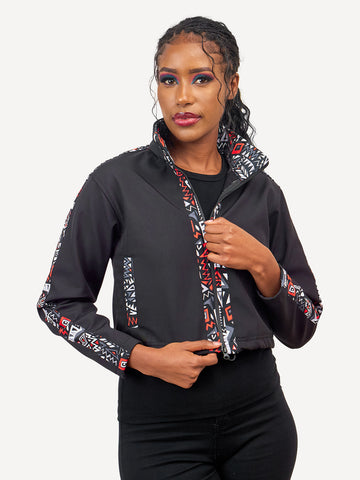 Black with Red & Grey KK - Womens Softshell Jacket