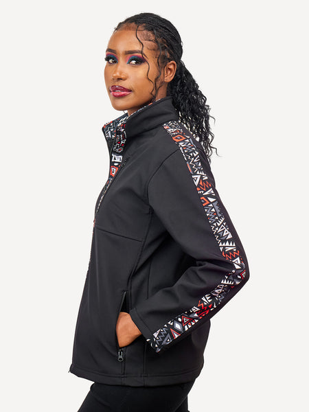 Black with Red & Grey KK - Womens Softshell Jacket