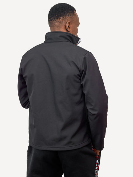 Black with Red & Grey Mens Softshell Jacket: Full Sleeve