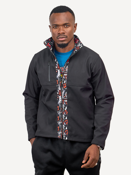 Black with Red & Grey Mens Softshell Jacket: Full Sleeve