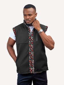 Black with Red & Grey KK Mens Softshell Jacket: Sleeveless